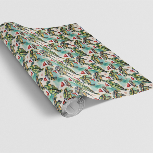 Santa Hat Ocean Gift Wrap, Sea Turtle Christmas Wrapping Paper, Shell-abrate Watercolor Wrapping Paper, Adorable Holiday Anim