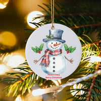 Festive Top Hat Holiday Ornament, Watercolor Snowman Christmas Ornament, Winter Snowman Tree Ornament, Ceramic Keepsake, Family Xmas Present