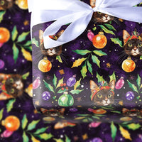 Tortoiseshell Holiday Cat Gift Wrap, Christmas Cat Wrapping Paper, Watercolor Kitty Ornament Present Paper, Cat Lover Festive Gift Wrap