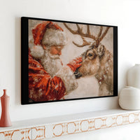 Snowy Holiday Canvas Print, Santa Claus and Reindeer Canvas Wall Art, Whimsical Christmas Wall Decor, Festive Winter Canvas, Xmas Present