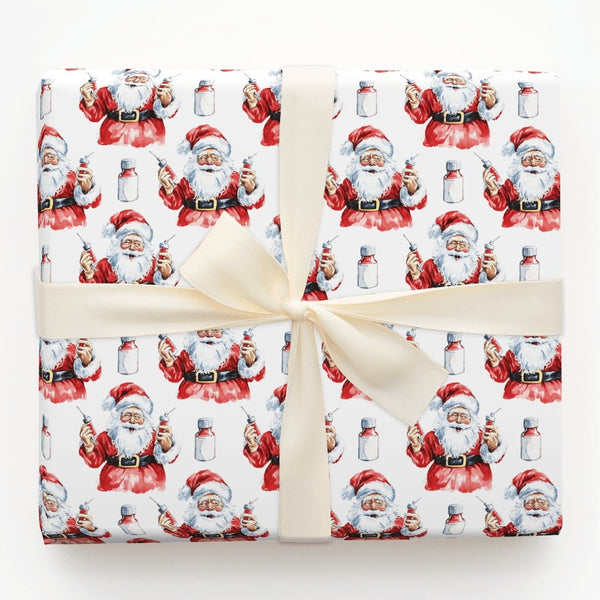 Nurse Doctor Christmas Gift Wrap, Humorous Syringe Santa Wrapping Paper, Medical Holiday Wrapping Paper, Healthcare Worker Pr