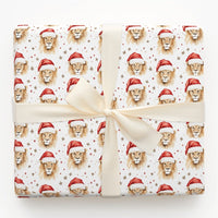 Watercolor Wild Animal Gift Wrap Paper, Lion with Santa Hat Christmas Wrapping Paper, Safari Holiday Wrapping Paper, Xmas Gift Wrap Roll