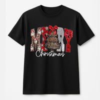 Leopard Print Santa Tree Shirt, Merry Christmas T-Shirt, Cheetah Pattern Xmas Graphic Tee, Holiday Winter T-Shirt, Festive Christmas Present