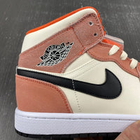 Mid Top Sneakers, White Black Pink Orange Colorway, Suede Footwear, Lace Up Design, Casual Gift for Sneaker Fans