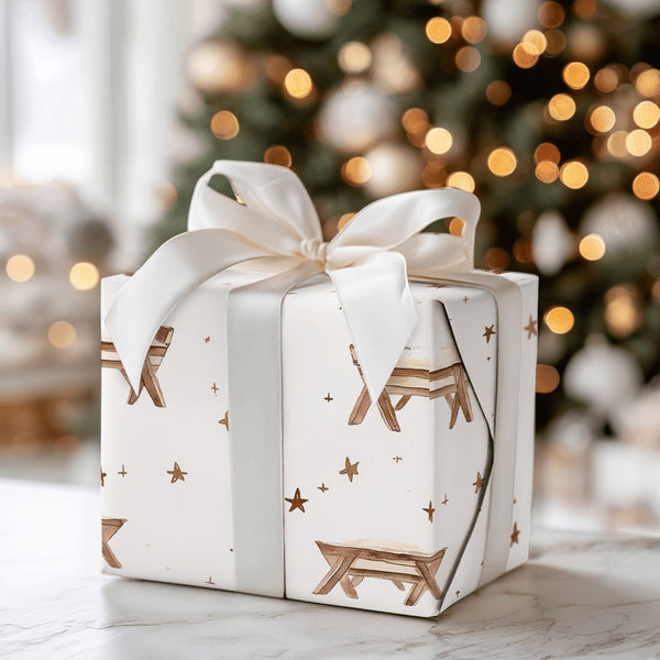 Watercolor Christian Christmas Gift Wrap, Nativity Manger Wrapping Paper, Religious Holiday Wrapping Paper, Faith Church Gift