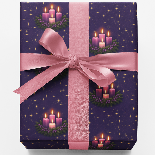 Purple Candle Christmas Gift Wrap, Advent Wreath Wrapping Paper, Holiday Church Wrapping Paper, Advent Season Gift Wrap, Xmas