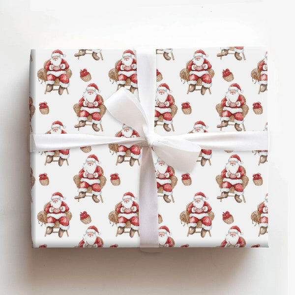 Watercolor Santa in Chair Wrapping Paper, Comfy Santa Wrapping Paper, Rustic Holiday Christmas Wrapping Paper, Festive Gift W