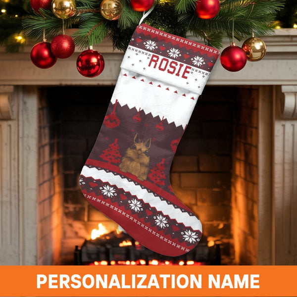 Ugly Sweater Pattern Holiday Stocking, Personalized Bunny Christmas Stocking, Adorable Rabbit Pet Lover Christmas Stocking, C