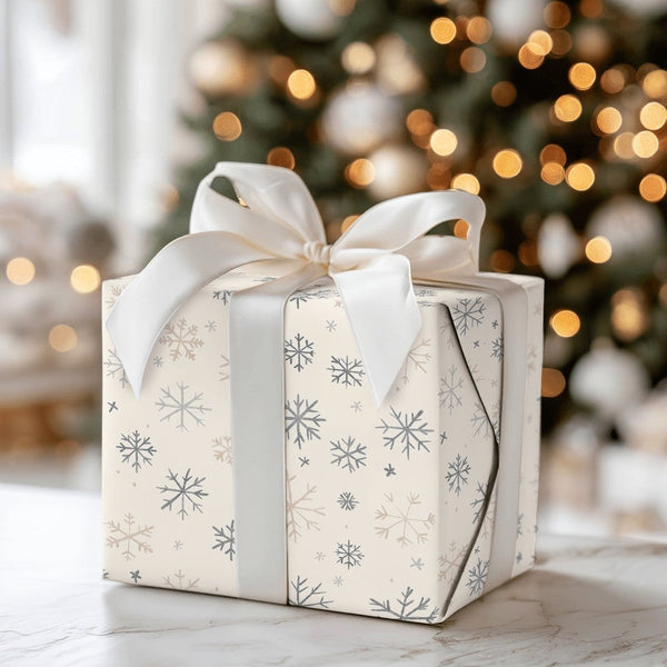 Neutral Winter Gift Wrap, Muted Snowflake Wrapping Paper, Minimalist Blue Beige Wrapping Paper, Elegant Christmas Holiday Wra