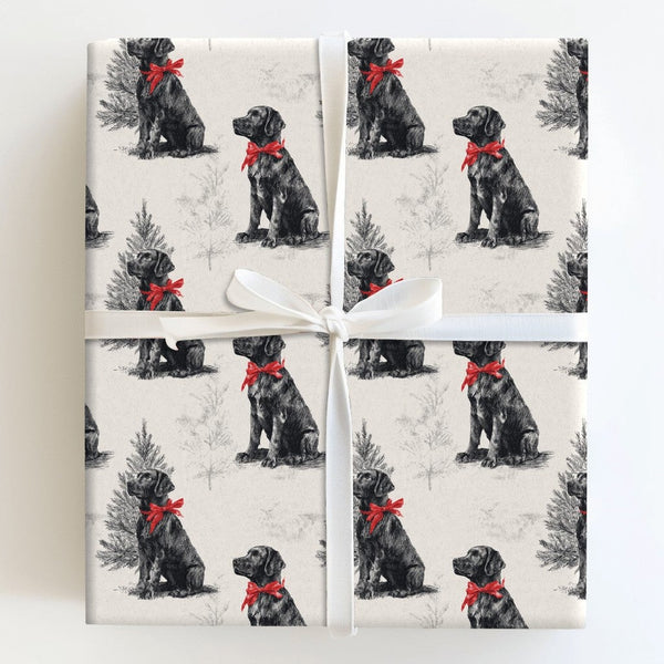 Vintage Dog Holiday Gift Wrap, Black Labrador Christmas Wrapping Paper, Retro Lab Pine Tree Wrapping Paper, Pet Lover Gift Wr