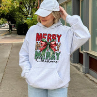 Coquette Leopard Bow Sweatshirt, Merry Christmas Hoodie, Adorable Xmas Holiday Graphic Pullover, Preppy Winter Present for Women Teens