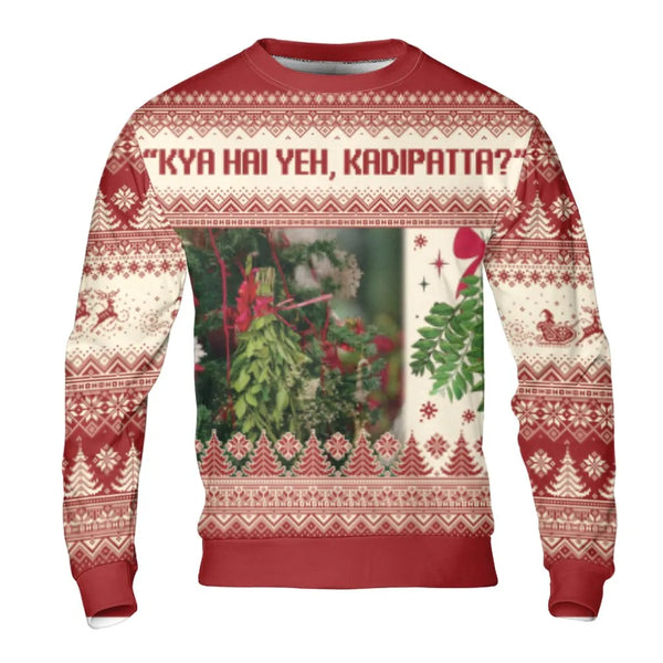 Humorous Desi Holiday Sweatshirt, Kya Hai Yeh Kadipatta Christmas Sweatshirt, Nordic Mistletoe Xmas Sweatshirt, Indian Humor 