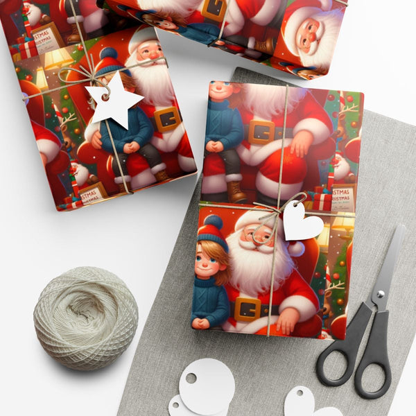 Nostalgic Santa Gift Wrap, Santa Claus and Child Wrapping Paper, Christmas Wrapping Paper, Vintage Holiday Gift Wrap, Festive