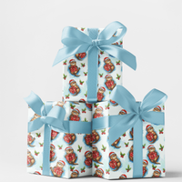 Watercolor Animal Santa Hat Gift Wrap, Adorable Otter Christmas Wrapping Paper, Whimsical Holiday Present Paper, Otter Lover Present Packaging