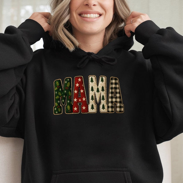Festive Plaid Holiday Mama Sweatshirt, Christmas Mama Hoodie, Adorable Xmas Mother Hoodie, Winter Holiday Pullover, Present f