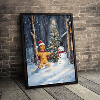 Holiday Watercolor Canvas Print, Gingerbread Man and Snowman Canvas Wall Art, Adorable Christmas Kitchen Wall Decor, Festive Winter Home Present