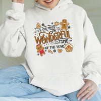 Most Wonderful Time Holiday Hoodie, Christmas Gingerbread Hoodie, Gingerbread Graphic Sweatshirt, Adorable Xmas Hooded Pullover, Festive Present