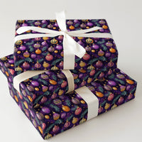 Gold Ornament Gift Wrap Roll, Purple Christmas Wrapping Paper, Elegant Holiday Present Wrap, Festive Xmas Tree Decor Wrapping Paper