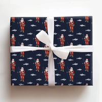 Navy Blue Fisherman Santa Gift Wrap, Fishing Santa Wrapping Paper, Angler Dad Christmas Present Paper, Outdoor Xmas Gift Wrapping Paper