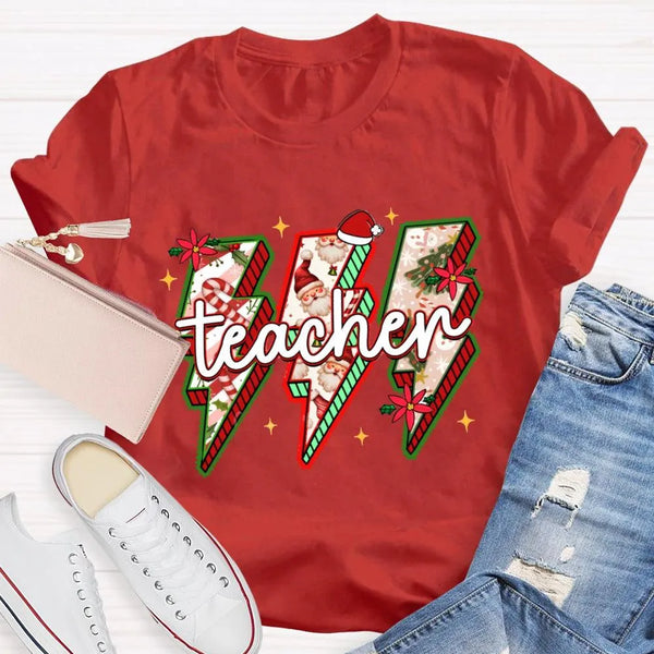 Festive Vibes Holiday Graphic Tee, Teacher Christmas T-Shirt, Adorable School Educator Xmas Shirt, Winter Break Teacher T-Shi