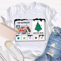 Stars and Christmas Tree Graphic Tee, Working for Christmas Break Shirt, Humorous Teacher Holiday T-Shirt, Christmas Break Present Shirt