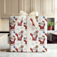 Watercolor Sports Christmas Gift Wrap, Baseball Santa Wrapping Paper, Santa Playing Ball Wrapping Paper, Holiday Baseball Fan Gift Wrap