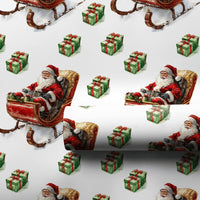 Retro Christmas Gift Wrap, Vintage Santa Sleigh Wrapping Paper, Festive Santa Claus Wrapping Paper, Holiday Gift Wrap Paper Roll Decor