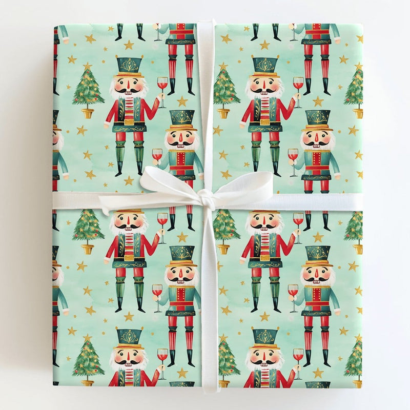 Wine Lover Holiday Gift Wrap, Nutcracker Christmas Wrapping Paper, Watercolor Mint Green Wrapping Paper, Whimsical Xmas Present Gift Wrap