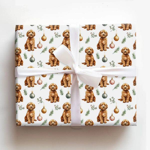 Adorable Dog Holiday Gift Wrap, Cavapoo Christmas Wrapping Paper, Watercolor Puppy Present Wrap, Dog Lover Christmas Present 