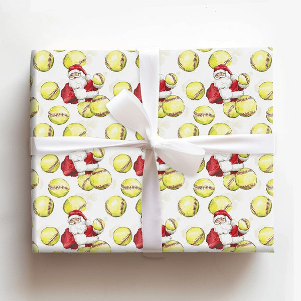 Sports Softball Christmas Gift Wrap, Softball Santa Wrapping Paper, Yellow Softball Holiday Wrapping Paper, Softball Player X
