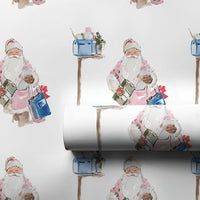 Watercolor Helper Gift Wrap, Pink Santa Wrapping Paper, Inclusive Christmas Paper, Mailbox Holiday Present Wrap, Adorable Xmas Wrapping Paper