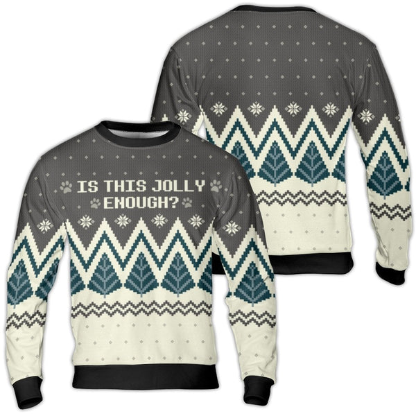 Dog Paw Print Tree Sweatshirt, Is This Jolly Enough Ugly Christmas Sweater, Festive Pet Lover Crewneck, Humorous Xmas Party O