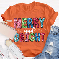 Colorful Festive Christmas Shirt, Merry and Bright Christmas T-Shirt, Retro Holiday Typography Graphic Tee, Adorable Christmas Tee
