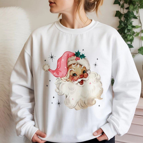 Adorable Pink Vintage Santa Claus Crewneck, Retro Santa Sweatshirt, Girly Pastel Christmas Holiday Sweater, Comfy Tis the Sea