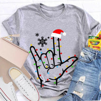 ASL Snowflake Holiday Lights Shirt, Sign Language Christmas T-Shirt, Deaf Community Graphic Tee, ASL Christmas Tee
