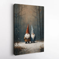 Oil Painting Style Holiday Canvas Print, Winter Gnome Snowy Forest Canvas Wall Art, Comfy Farmhouse Christmas Canvas Decor, Festive Present