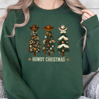 Western Cowboy Hat Tree Crewneck, Howdy Christmas Sweatshirt, Country Holiday Graphic Pullover, Humorous Southern Xmas Sweater Present