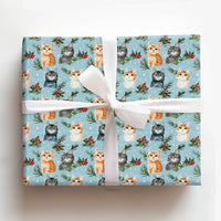 Adorable Kitten Holiday Gift Wrap, Christmas Cat Wrapping Paper, Festive Winter Cat Lover Wrapping Paper, Holly Pine Pet Lover Gift Wrap Roll