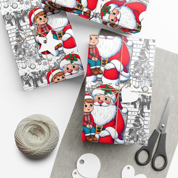 Interactive Santa Scene Gift Wrap Roll, Christmas Coloring Wrapping Paper, DIY Holiday Present Paper, Xmas Gift Wrapping Pape