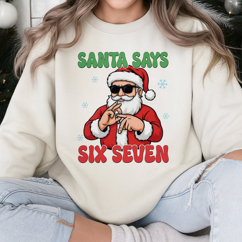 Humorous Gangster Santa Christmas Sweater, Santa Says Six Seven Sweatshirt, Retro Hip Hop Santa Crewneck, Holiday Season Humor Present