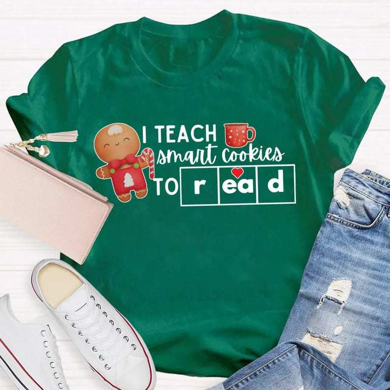 Humorous Teacher Christmas T-Shirt, I Teach Smart Cookies to Read Shirt, Holiday Reading Teacher Tee, Adorable Xmas Cookie Shirt, Teacher Xmas Present
