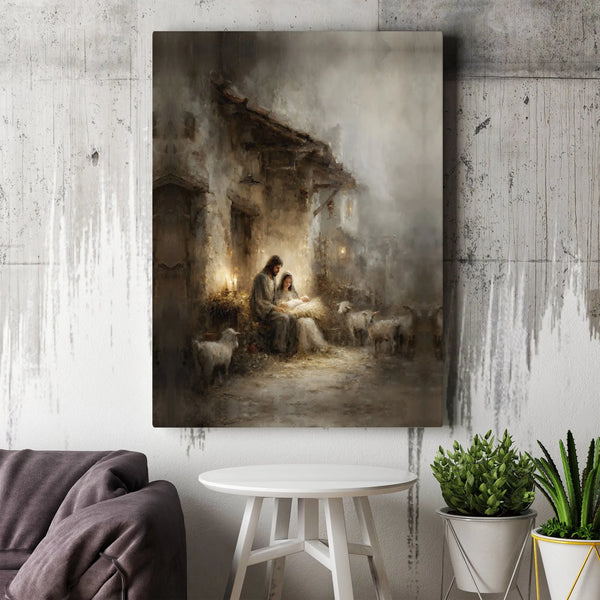 Holy Family Manger Christmas Canvas Print, Nativity Scene Canvas Wall Art, Religious Christian Wall Decor, Faith Living Room 