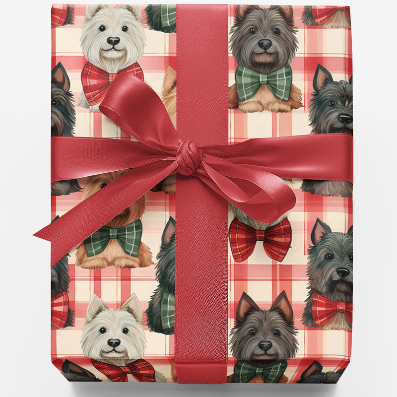 Scottie Dog Plaid Holiday Gift Wrap, Scottish Terrier Wrapping Paper, Festive Christmas Dog Wrapping Paper