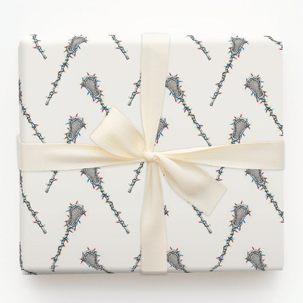 Festive Lacrosse Stick Gift Wrap, Christmas Lights Lacrosse Wrapping Paper, Sports Holiday Present Paper, Athlete Xmas Gift W