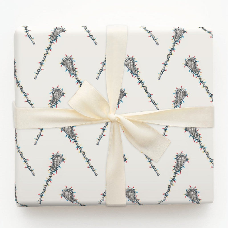 Festive Lacrosse Stick Gift Wrap, Christmas Lights Lacrosse Wrapping Paper, Sports Holiday Present Paper, Athlete Xmas Gift Wrapping Paper