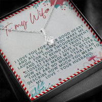 CZ Ribbon Pendant Necklace, To My Wife Ribbon Necklace, 14k White Gold Over Stainless Steel Jewelry, Romantic Christmas Anniversary Present Her