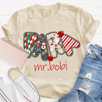 Custom Name Holiday Graphic T-Shirt, Personalized Christmas Apples Shirt, Adorable Xmas Teacher Fruit Tee, Festive Christmas Apple Shirt