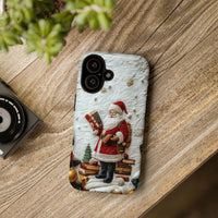 3D Textured Santa with Books Case, Santa Claus Phone Case for iPhone, Bookish Xmas Holiday Phone Cover, Christmas Present for Book Lovers