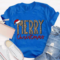 Cheetah Holiday Graphic Tee, Leopard Print Merry Christmas Teacher Shirt, Festive Animal Print Teacher Shirt, Teacher Xmas Present Tee