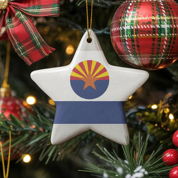 AZ State Pride Christmas Tree Decoration, Arizona State Flag Star Ceramic Ornament, Glossy Holiday Ceramic Keepsake Ornament 